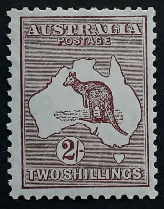 Rare 1929 Australia 2/ - Maroon Kangaroo Stamp Smwmk