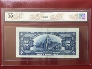 Ultra Rare 1935 Bank Of Canada $2 Banknote FRENCH BCS VF30 2