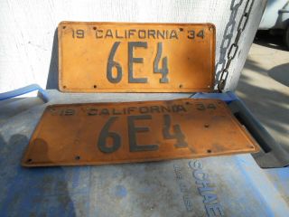 Pair 1934 California License Plates - Rarest Of The Rare