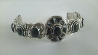 Fabulous Rare 19th Century Silver And Banded Agate Bracelet