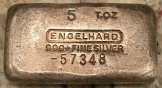 Engelhard 5 T.  Oz 7th Ser.  Silver Ingot With Rare Minus Prefix S/n - 57348 Tier 1