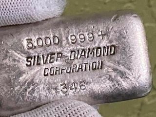 Tier 1 Rare Vintage 5 Oz Engelhard Counterstamped Silver Diamond Poured Bar.  999