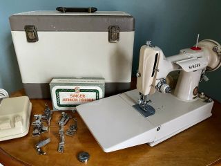Singer Tan 1961 221k Featherweight Sewing Machine 221 Red S Rare