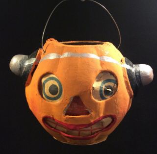 Rare Antique German Paper Mache Radio Head Pumpkin Lantern