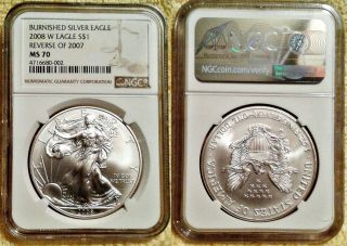Extremely Rare Ngc Ms70 2008 Burnished With 2007 Reverse American Silver Eagle