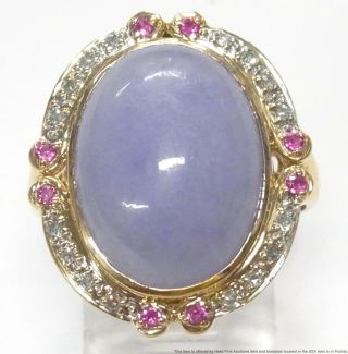 Ultra Rare 17.  24ct Type A Lavender Jadeite Jade Ring 14k Gold Diamond Ruby Sz 7