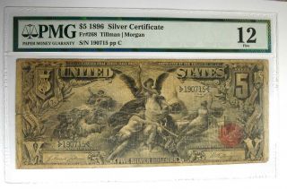 1896 $5 Silver Certificate FR - 268 Note Bill - Certified PMG 12 (Fine) - Rare 3