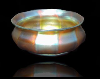 Louis Comfort TIFFANY Hand Blown Favrile Glass Gold Antique Signed LCT Bowl RARE 2