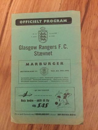 1958/9 Staevnet V Glasgow Rangers Friendly Programme 12 May 1959 Very Rare Issue