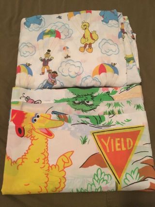 Rare Vintage Sesame Street Set Of 2 Flat Twin Bed Sheet Made In Usa Muppets