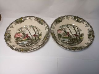 Two Rare Johnson Brothers England The Friendly Village 7 5/8 " Coupe Soup Bowls