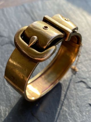 Antique Victorian Yellow Gold Buckle Bangle Bracelet Lovely Safety Chain Rare