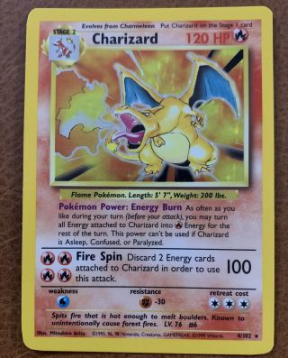 Non - Shadowless Charizard 1999 Pokémon Holo Base Set 4/102 Nm - Never Played