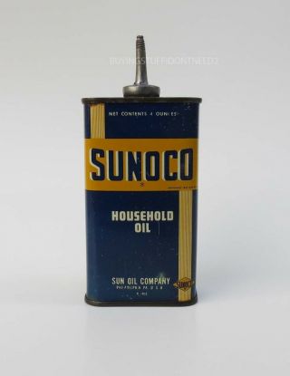 Vintage 1937 Sunoco Oil Can Handy Oiler Lead Top Rare 4 Oz Tin Shell Tydol Mobil