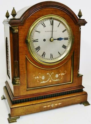 Rare Antique English Inlaid Mahogany Twin Fusee Gong Striking Bracket Clock 2
