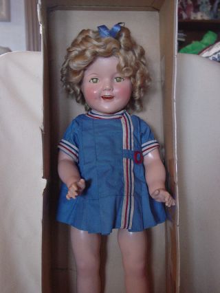 IDEAL VINTAGE COMPOSITION 22 INCH SHIRLEY TEMPLE DOLL IN RARE PATRIOTIC D 2