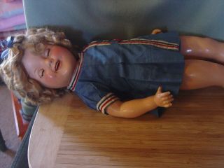 IDEAL VINTAGE COMPOSITION 22 INCH SHIRLEY TEMPLE DOLL IN RARE PATRIOTIC D 3