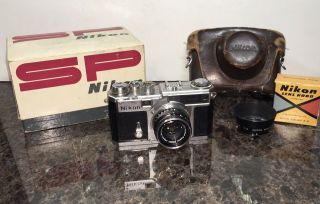 Nikon Sp 35mm Rangefinder Film Camera With 50mm Rare W Case Hood