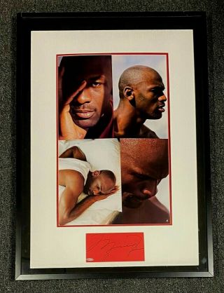 Michael Jordan Signed 26x36 Framed Cut Rare Air Collage Display Uda Bulls