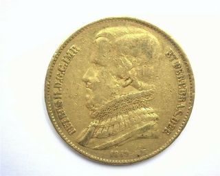 Brazil 1849 Gold 20000 Reis About Uncirculated Km 46.  Key Low Mintage Rare