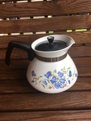 Rare Vtg Corning Ware Canterbury Blue Bells Flower 6 Cup Coffee,  Tea Pot W / Lid