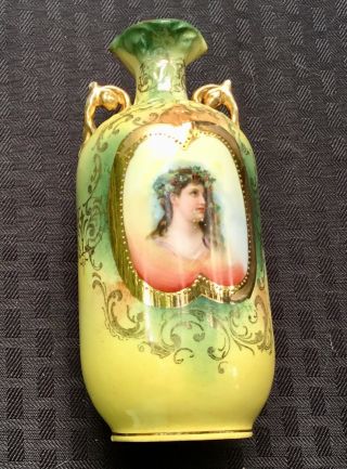 Rare Royal Saxe Portrait 6” Vase With Reticulated Top “a Real Hard To Find Vase”