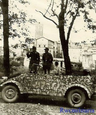 Rare Wehramcht Officers By Camo Vw Type 82 Kubelwagen Jeep; Italy