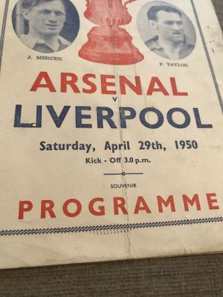 Rare 1950 F.  A.  CUP FINAL PROGRAMME - ARSENAL v LIVERPOOL 29/4/1950 Variation 2