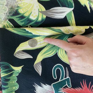 RARE Vintage Barkcloth Fabric - Black Tropical With Green Panthers & Palm Trees 3