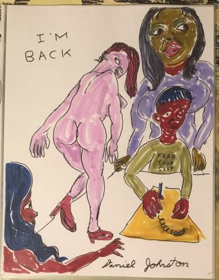 Daniel Johnston Color Marker Drawing “i’m Back” Nude Woman Rare