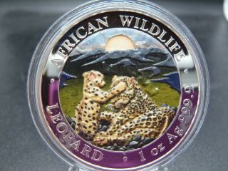 Leopard With Cub African Wildlife 1 Oz 999.  9 Silver 2019 100 Shillings Rare