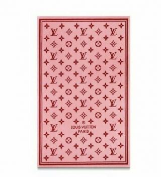 100 Auth Louis Vuitton Towel Pink Red Monogram M76179 Lv Logo Beach Rare