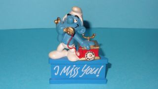 Smurfs I Miss You Telephone Smurf - A - Gram Rare Vintage Figurine On Stand Germany