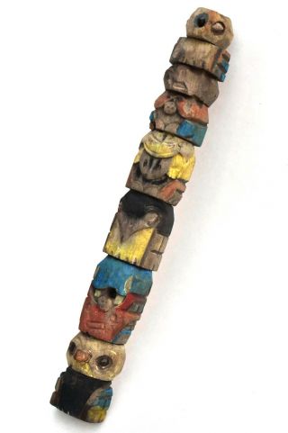 Rare: Mini - Totem Hand Carved & Painted - C.  1890 Nw American Indian Souvenir