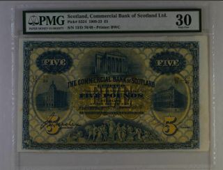 Rare 1916 Very Fine Pmg 30 5 Pounds Commercial Bank Of Scotland Ltd P - S324