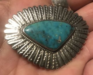 Vintage Old Pawn Navajo Slab Turquoise Sterling Pendant UNSIGNED No Marking Rare 3