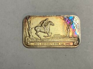 1975 Columbia Paul Revere’s Ride 1 Troy Ounce Silver Art Bar Oz To Rare Htf