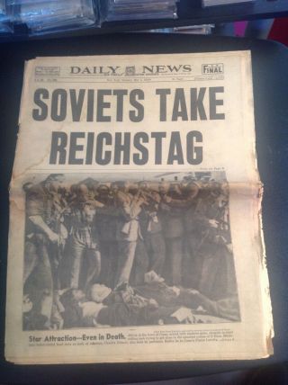 Rare May 1,  1945,  Ny Daily News Newspaper,  Soviets Take Reichstag,  Final Edition
