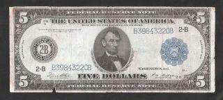 Rare Type A York 1914 $5 Federal Reserve Note