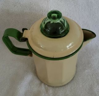 Vintage enamelware rare green glass top coffee pot 3