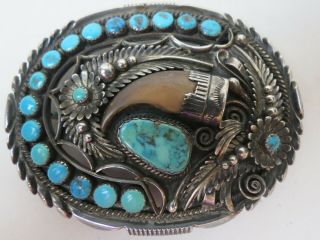 RARE Vintage Large Navajo Turquoise Sterling Silver Belt Buckle by David Lister 2