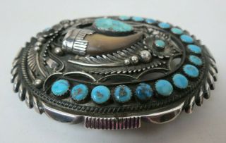 RARE Vintage Large Navajo Turquoise Sterling Silver Belt Buckle by David Lister 3