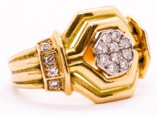 Chaumet Paris Art Deco 18 Kt Yellow Gold Rare Diamonds Ring