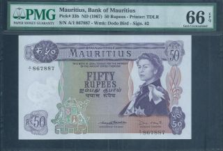 Mauritius 50 Rupees P33b Nd (1967) Rare " Keys " Signature Pmg 66 Epq Gem Unc