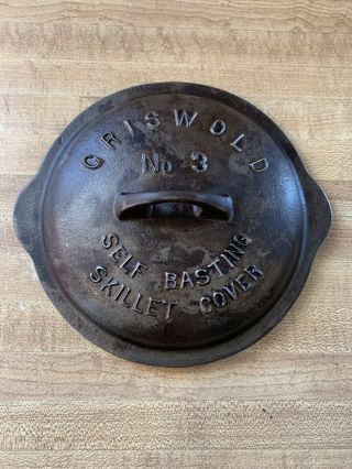 Rare Vintage Griswold Cast Iron No.  3 Low Block Logo Skillet Lid 463 Fully Mark