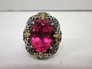 Konstantino 18k Gold & 925 Sterling Pink Tourmaline Ring - Sz 8 Rare Vintage