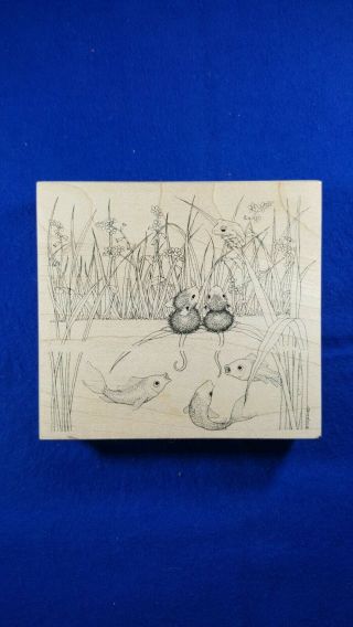 Rare Stampa Rosa House Mouse 381 Fish Tales 1999 Rubber Stamp Wood Mount
