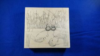RARE Stampa Rosa House Mouse 381 Fish Tales 1999 Rubber Stamp Wood Mount 2