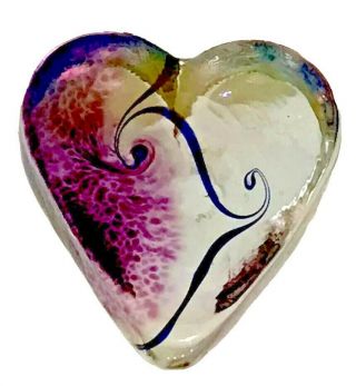 Robert Held Art Glass Iridescent Heart Paperweight Signed By Artist Rare Piece