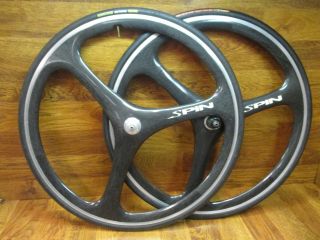 Rare Vintage Spin Tri Spoke Carbon Aero 700c Clincher 8 9 10 Speed Wheel Set